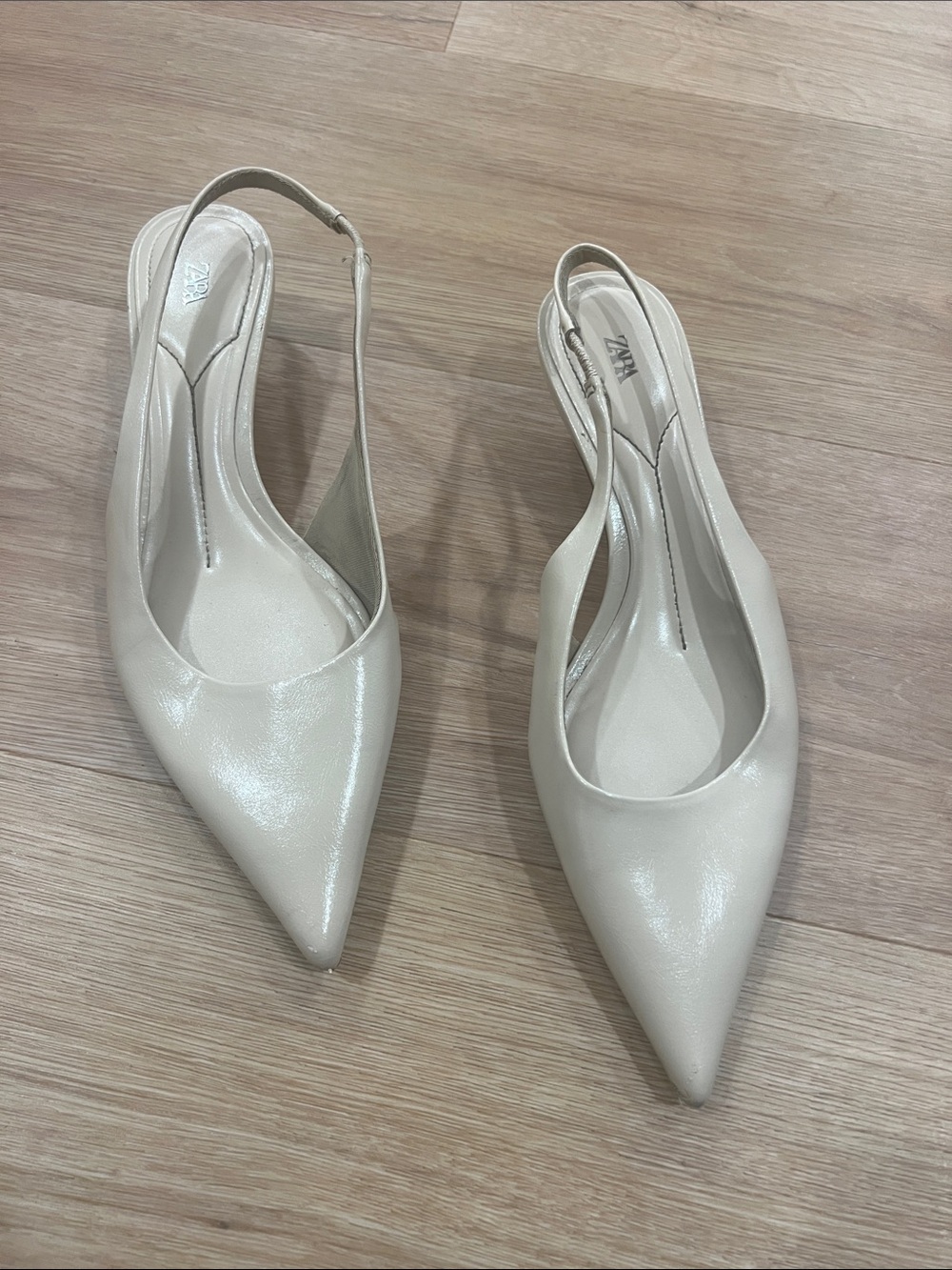 Zara Cream Pointed Slingback Flats